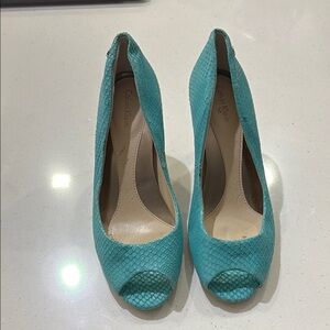 Calvin Klein Women's Peep Toe Snake Pumps - Teal